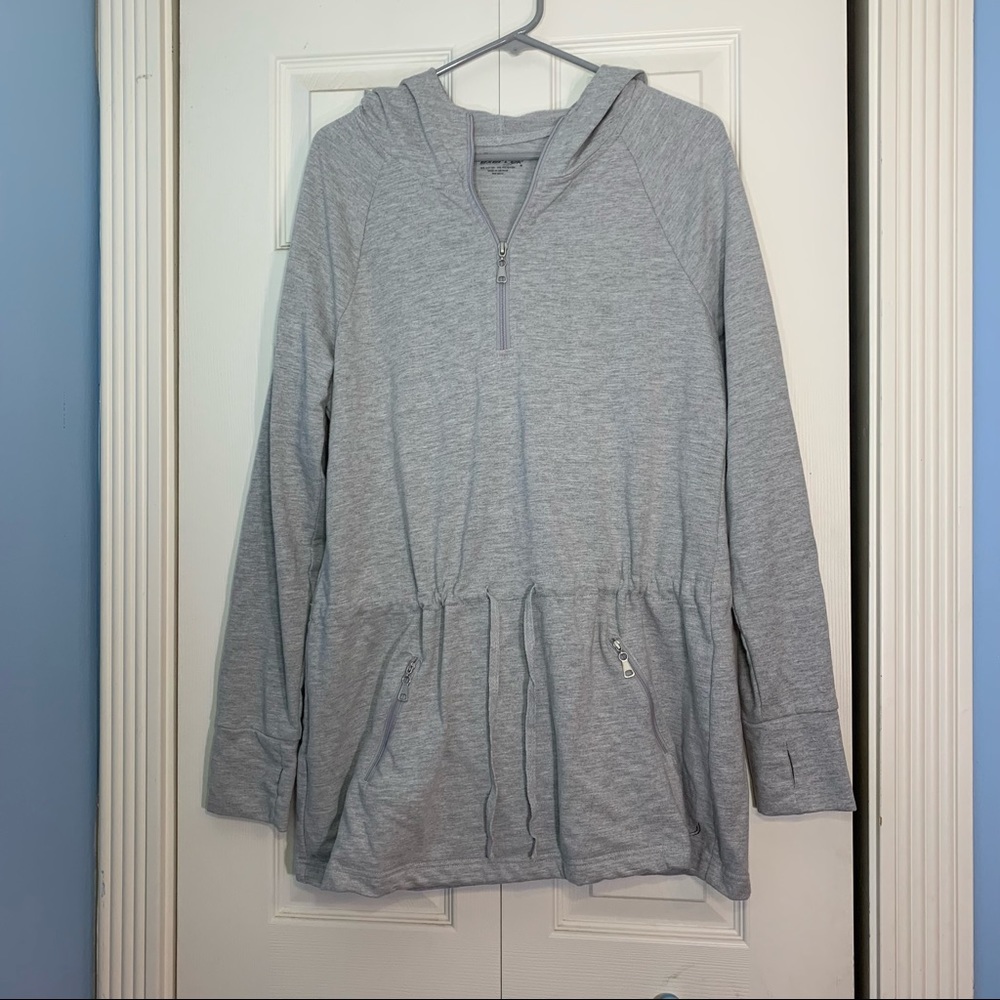 Exertek Grey Hoodie Quarter Zip Draw String Waist Sweatshirt